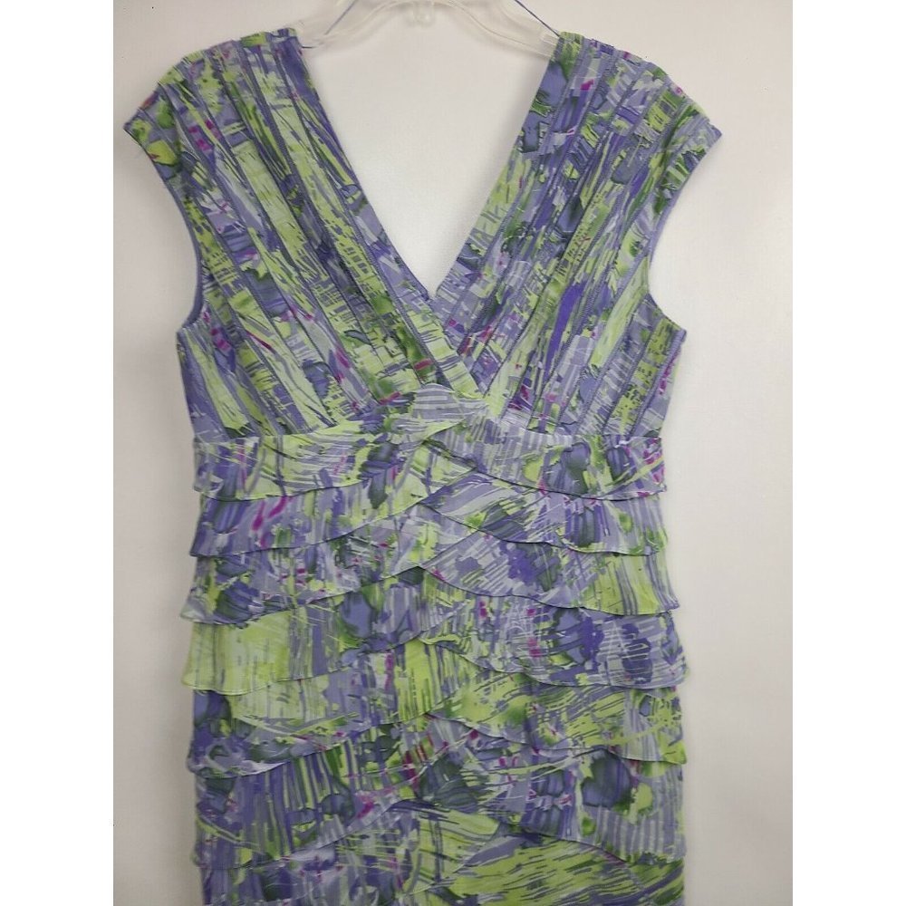 Adrianna Papell Purple Green Ruffle Sleeveless Cocktail Dress Size 14 - Picture 2 of 9